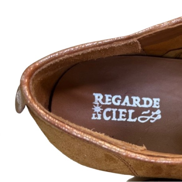 Regarde Le Ciel Cognac Suede Lace-up Shoe with Rubber Wedge Sole Size 8-1/2 - Picture 4 of 8